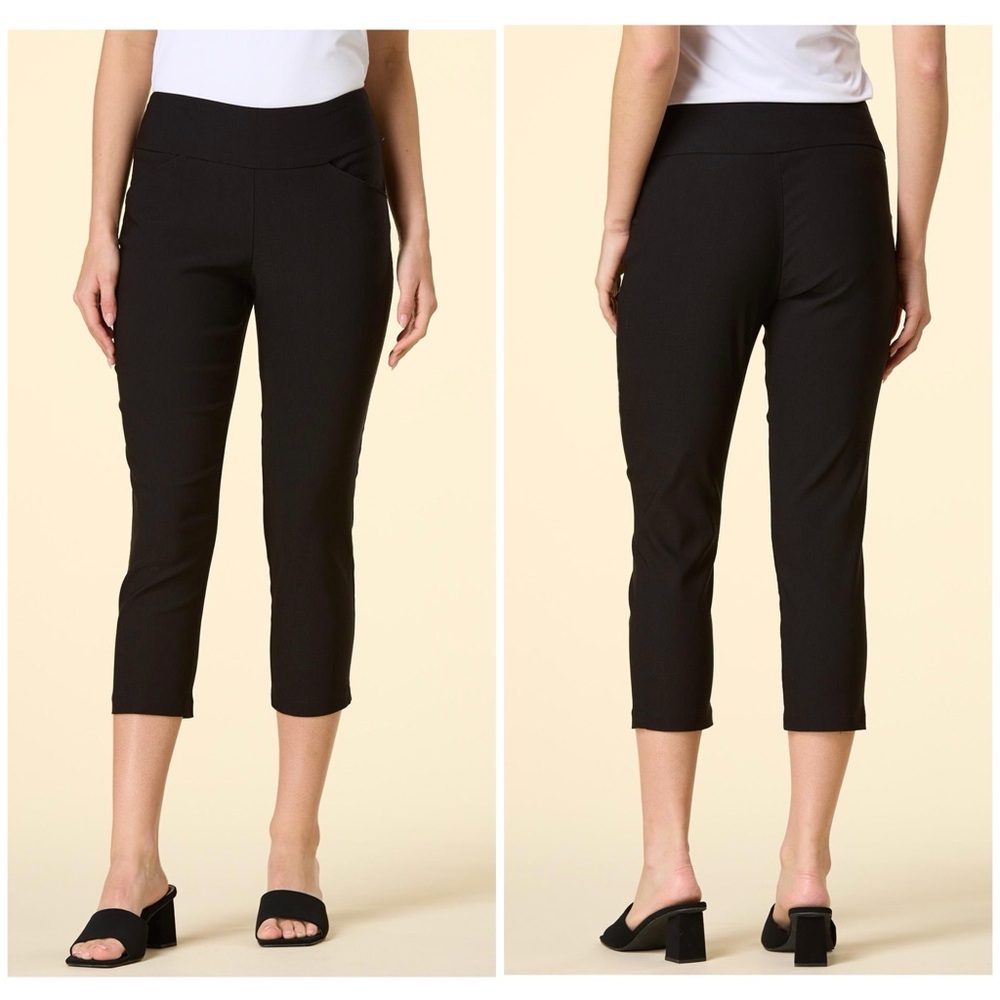 Women's Black Cropped Dress Work Pants Size 9 Crop Trousers Textured